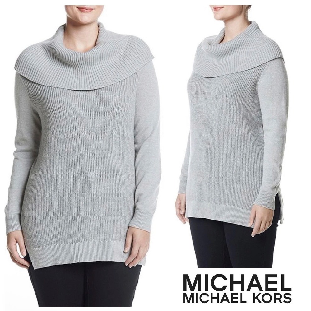 Michael Kors New Cowl Neck Capsule Cotton Blend Swaeter Top 1X‎ Gray Long Sleeve